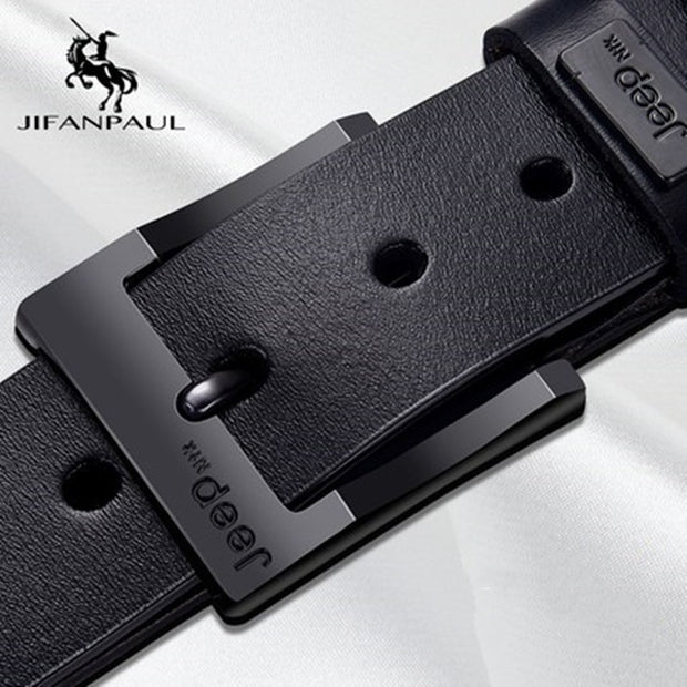 JIFANPAUL Men&#39;s genuine leather luxury brand belt high quality alloy pin buckle men&#39;s business retro youth with jeans new belt