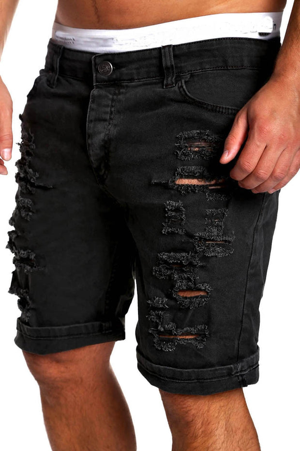 Men&#39;s Denim Chino Fashion Shorts Washed Denim Boy Skinny Runway Short Men Jeans Shorts Homme Destroyed Ripped Jeans Plus Size