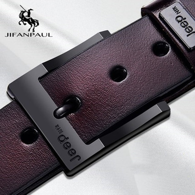 JIFANPAUL Men&#39;s genuine leather luxury brand belt high quality alloy pin buckle men&#39;s business retro youth with jeans new belt