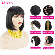 Short Bob Wigs For Black Women Natural Black Brazilian Straight Human hair Wigs With Bangs Full Machine Made Glueless Fringe Wig