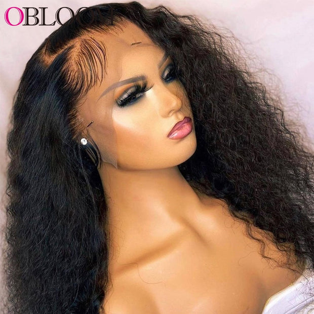 32in 250% Kinky Curly Wig 13x6 Lace Front Human Hair Wigs Transparent Lace Brazilian Pre Plucked Bleached Knots Wig for Women