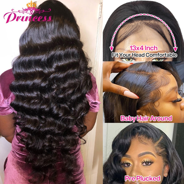 Beautiful Princess Brazilian Loose Deep Wave Wig For Women Lace Front Human Hair Wigs Pre Plucked With Baby Hair