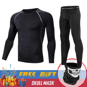 BLACK Men&#39;s Thermal Underwear Set Motorcycle 4  Seasons Skiing Warm Base Layers Sportwear Tight Long shirt &amp; Tops Set clothing