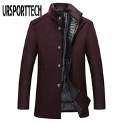 Winter Warm Wool Blend Coat Men Thick Overcoats Topcoat Mens Single Breasted Jackets And Coats With Adjustable Vest Men&#39;s Coat