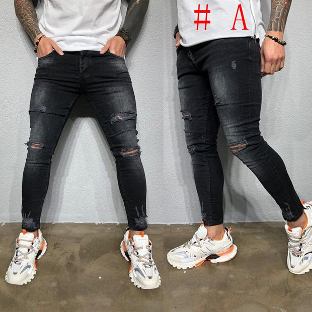 Fashion Men Skinny Jeans Stretchy Denim Slim Long Camouflage Pants Frayed Rip Bike Men Ripped Jeans 20 styles