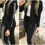 Patchwork Sequin Women&#39;s Tracksuit Zipper Long Sleeve Coat Drawstring Pants Female Sports Sets 2021 New Thin Fashion Ladies Suit