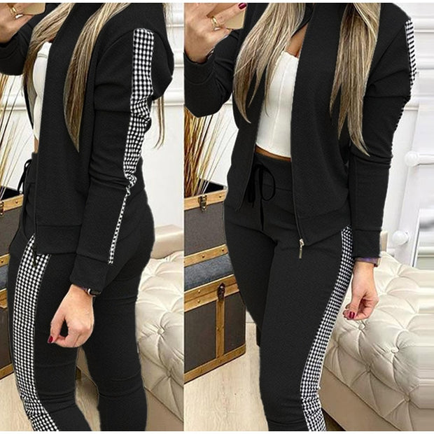 Patchwork Sequin Women&#39;s Tracksuit Zipper Long Sleeve Coat Drawstring Pants Female Sports Sets 2021 New Thin Fashion Ladies Suit