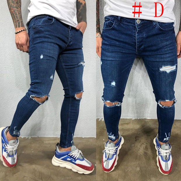 Fashion Men Skinny Jeans Stretchy Denim Slim Long Camouflage Pants Frayed Rip Bike Men Ripped Jeans 20 styles