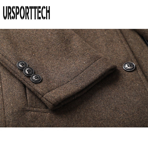 Winter Warm Wool Blend Coat Men Thick Overcoats Topcoat Mens Single Breasted Jackets And Coats With Adjustable Vest Men&#39;s Coat