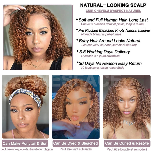 27 Short curly Honey Blonde Bob Wig Lace Front Human Hair Wigs Brazilian kinky curly Lace Closure Frontal wig For Black Women