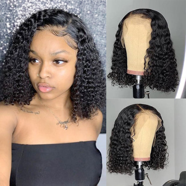 Brazilian Curly Bob Human Hair Wig 13x4 Deep Wave Lace Front Human Hair Wigs for Women HD Transparent Lace Frontal Closure Wig