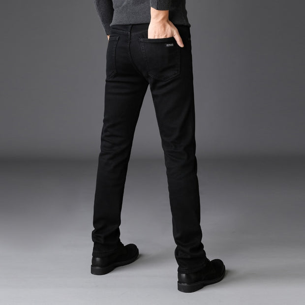 Men&#39;s Stretch Black Jeans Classic Style Business Fashion Pure Black Slim-fit Denim Pants Male Brand Casual Trousers