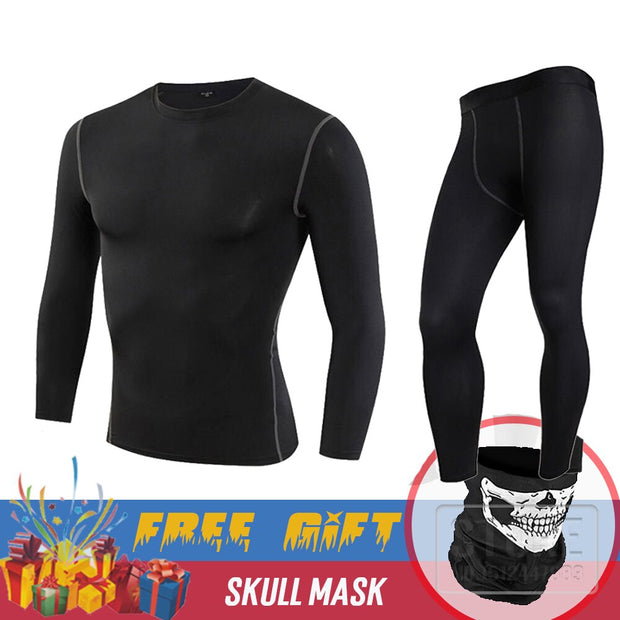 BLACK Men&#39;s Thermal Underwear Set Motorcycle 4  Seasons Skiing Warm Base Layers Sportwear Tight Long shirt &amp; Tops Set clothing