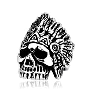 BEIER Chief Stainless Steel USA Indiana Motorcycle Rider Fashion Men&#39;s Skull Ring BR8-231 US Size 7-13