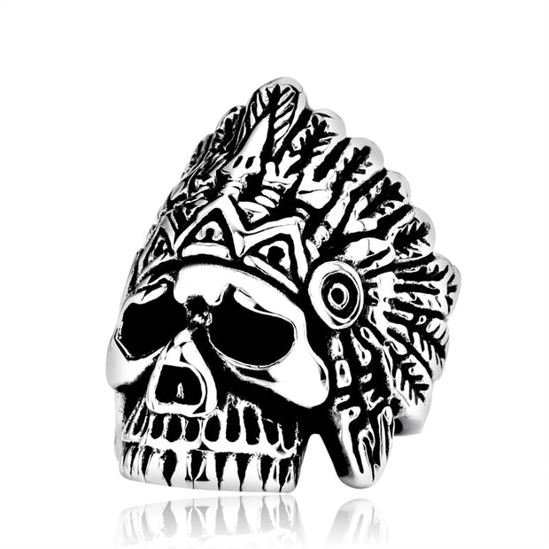BEIER Chief Stainless Steel USA Indiana Motorcycle Rider Fashion Men&#39;s Skull Ring BR8-231 US Size 7-13
