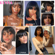 Short Bob Wigs For Black Women Natural Black Brazilian Straight Human hair Wigs With Bangs Full Machine Made Glueless Fringe Wig