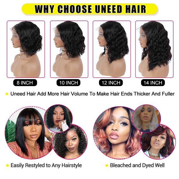 Uneed Body Wave Lace Front 人发假发 Remy Brazilian Hair Body Wave Wig Short 13X4 Lace Front Wigs Bob Lace Closure Wigs