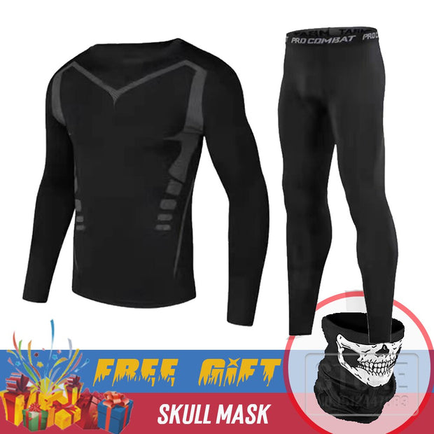 BLACK Men&#39;s Thermal Underwear Set Motorcycle 4  Seasons Skiing Warm Base Layers Sportwear Tight Long shirt &amp; Tops Set clothing
