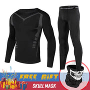 BLACK Men&#39;s Thermal Underwear Set Motorcycle 4  Seasons Skiing Warm Base Layers Sportwear Tight Long shirt &amp; Tops Set clothing