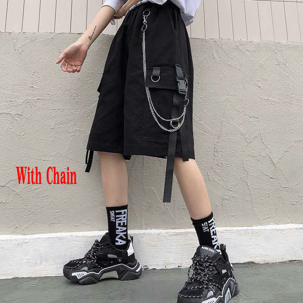 2022 Solid Men&#39;s Shorts Summer Mens Beach Shorts Ribbons Black Hip Hop Streetwear Casual Male Sportswear Shorts Homme Clothing