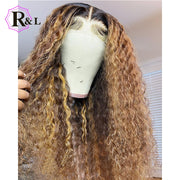 RULINDA Highlight 13X4 Curly Lace Front Human Hair Wigs With Baby Hair Ombre Color Brazilian Remy Human Hair Lace Wigs For Women
