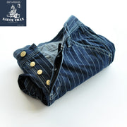 Saucezhan rayé jean hommes Vintage hommes jean Denim salopette hommes jean américain chemin de fer travail pantalon salopette jean Slim Fit