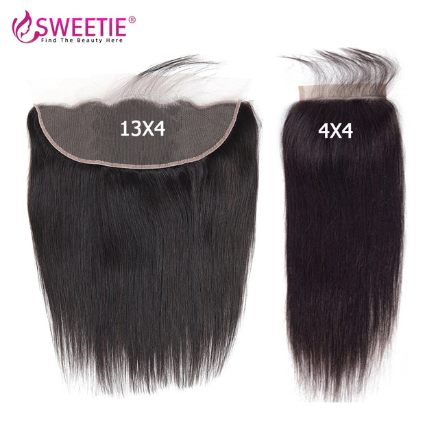 Sweetie 13X4 Ear To Ear Lace Frontal Closure With Bundles Peruvian Straight Human Hair Bundles With Frontal Remy Hair Extension