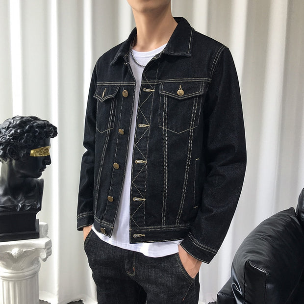 Spring Autumn Men Denim Jackets Casual Solid Color Lapel Single Breasted Jeans Jacket Men Slim Fit Cotton Outwear Jackets 5xl-M