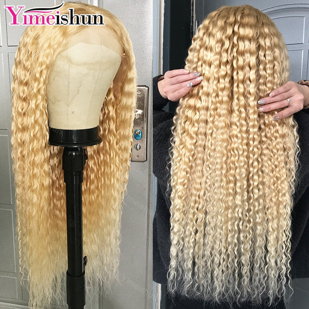 613 Blonde Lace Front Wig Curly Human Hair Wigs 13x4 HD Transparent Lace Front Human Hair Wigs Pre Plucked Remy Hair Yimeishun