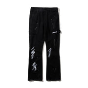 Vintage Patchwork Flare Jeans Urbain Hommes Streetwear Large Jambe Denim Pantalon Hip Hop Noir Colorblock Slim Fit Denim Jeans pour Hommes