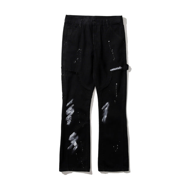 Vintage Patchwork Flare Jeans Urbain Hommes Streetwear Large Jambe Denim Pantalon Hip Hop Noir Colorblock Slim Fit Denim Jeans pour Hommes