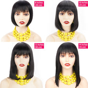 Short Bob Wigs For Black Women Natural Black Brazilian Straight Human hair Wigs With Bangs Full Machine Made Glueless Fringe Wig