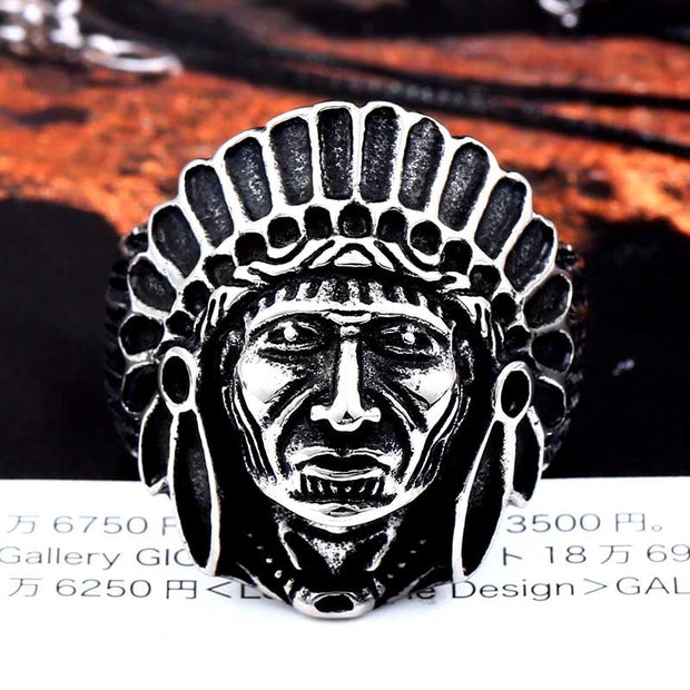 BEIER Chief Stainless Steel USA Indiana Motorcycle Rider Fashion Men&#39;s Skull Ring BR8-231 US Size 7-13