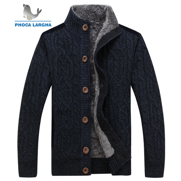 Men&#39;s Sweaters Winter Warm Thick Velvet Sweatercoat Single-breasted Cardigan Men Casual Sweaters Pattern Knitwear size 3XL