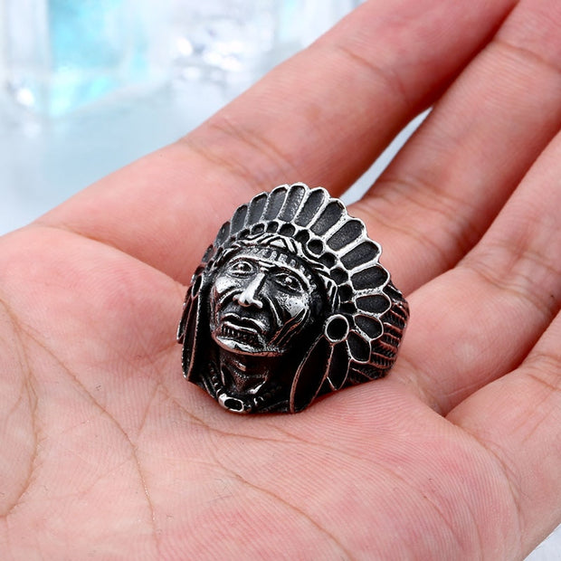 BEIER Chief Stainless Steel USA Indiana Motorcycle Rider Fashion Men&#39;s Skull Ring BR8-231 US Size 7-13