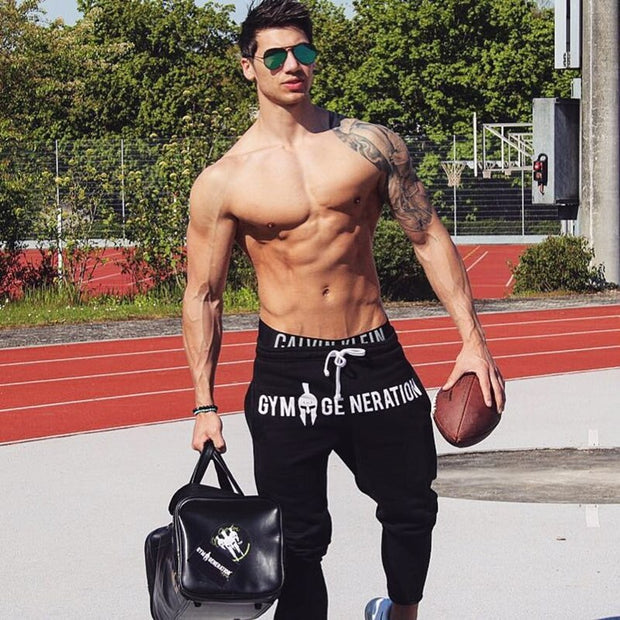 Black Joggers Sweatpants Men Cotton Print Casual Pants Gym Fitness Slim Drawstring Trousers Male Sportswear Running Track pants