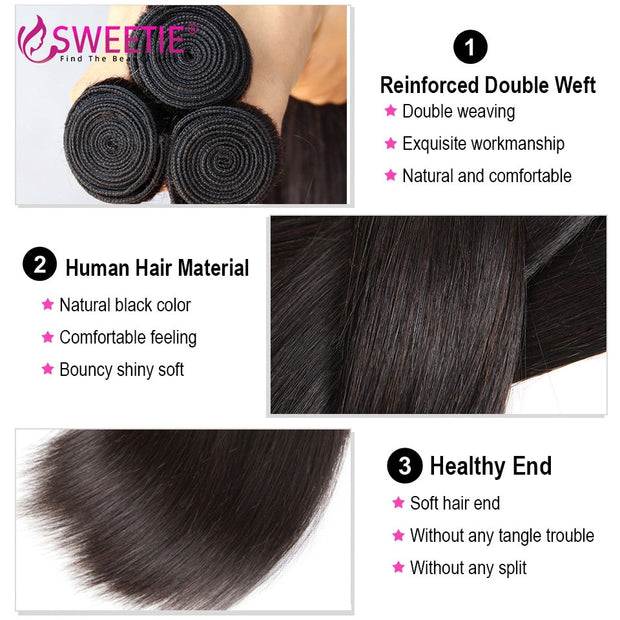 Sweetie 13X4 Ear To Ear Lace Frontal Closure With Bundles Peruvian Straight Human Hair Bundles With Frontal Remy Hair Extension