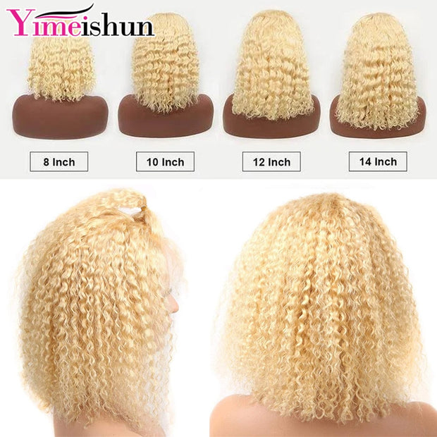 Kinky Curly Wig Blonde Bob Wig Brazilian 13x4 Lace Frontal Human Hair Wigs Blonde Curly Human Hair Wig With Frontal Yimeishun