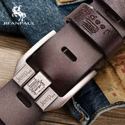 JIFANPAUL Men&#39;s genuine leather luxury brand belt high quality alloy pin buckle men&#39;s business retro youth with jeans new belt