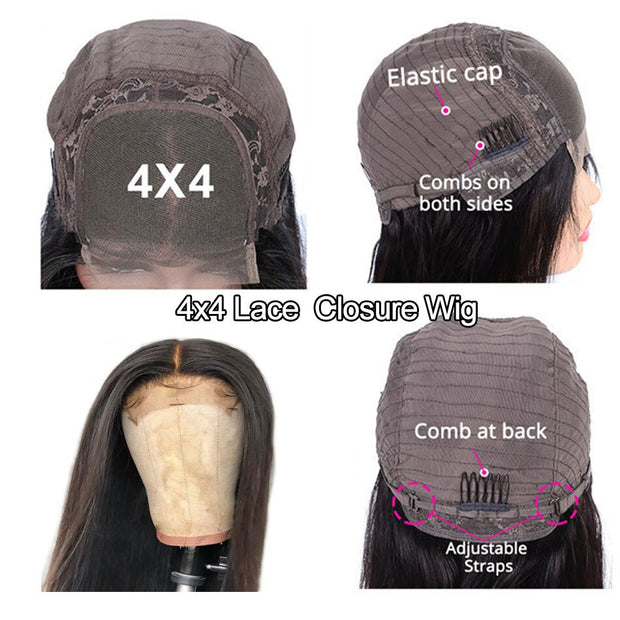 4X4 Body Wave Closure Wig 巴西 Body Wave 前蕾丝假发 HD 透明蕾丝前假发 波浪前蕾丝真人发假发