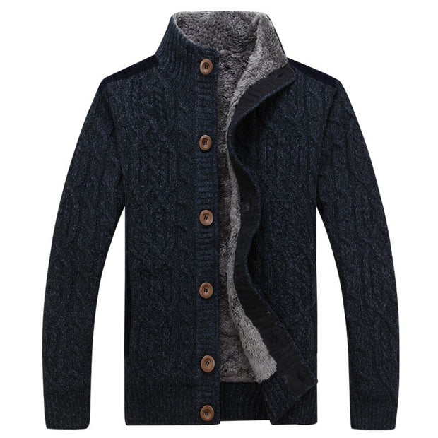 Men&#39;s Sweaters Winter Warm Thick Velvet Sweatercoat Single-breasted Cardigan Men Casual Sweaters Pattern Knitwear size 3XL