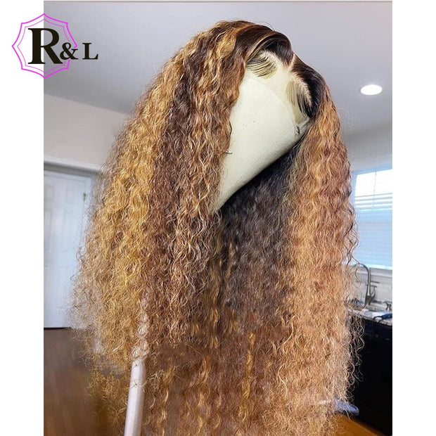 RULINDA Highlight 13X4 Curly Lace Front Human Hair Wigs With Baby Hair Ombre Color Brazilian Remy Human Hair Lace Wigs For Women