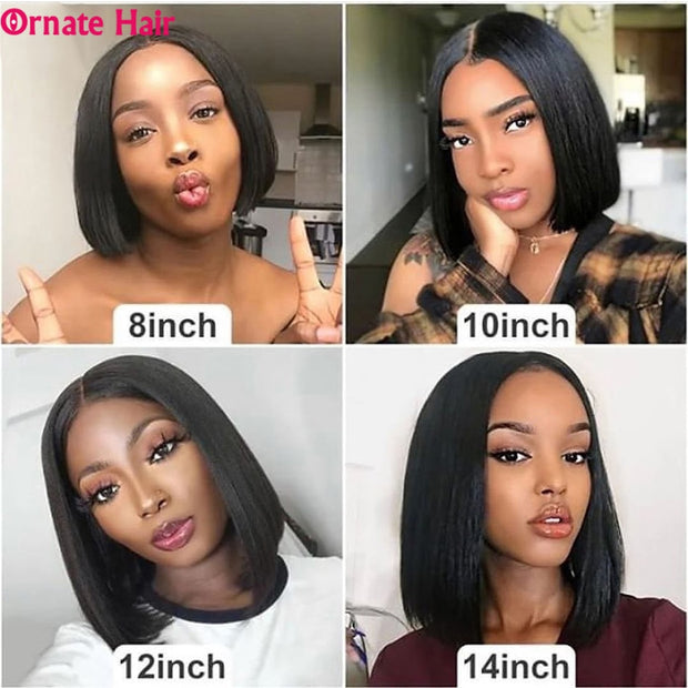 Straight Bob Wig Lace Front Human Hair Wigs Brazilian Short Bob Wig Pre-Plucked Natural Color Human Hair Lace Closure Wigs 150%D