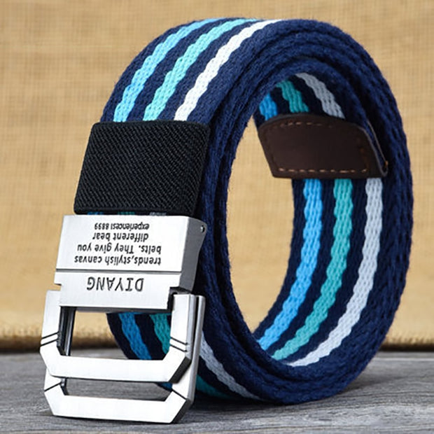 Men&#39;s and Women&#39;s Spring and Autumn Youth Double Ring Buckle Color Matching Adjustable Length Jeans Canvas Belt