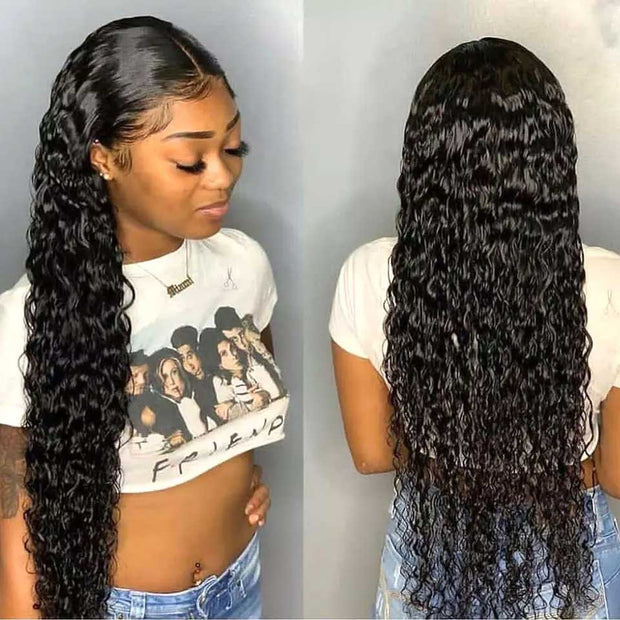 180% Water Wave Lace Front Wig HD Lace Frontal Wig Wet And Wavy Lace Front Human Hair Wigs T Part Brazilian Curly Human Hair Wig