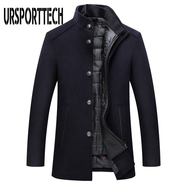 Winter Warm Wool Blend Coat Men Thick Overcoats Topcoat Mens Single Breasted Jackets And Coats With Adjustable Vest Men&#39;s Coat