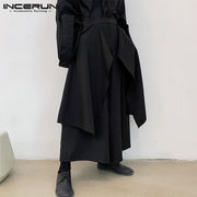 INCERUN Mens Wide Leg Pants Solid Joggers Streetwear Elastic Waist 2022 Irregular Skirts Trousers Men Loose Punk Pantalon S-5XL