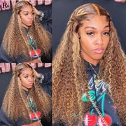 RULINDA Highlight 13X4 Curly Lace Front Human Hair Wigs With Baby Hair Ombre Color Brazilian Remy Human Hair Lace Wigs For Women