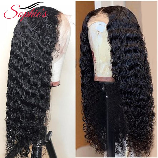 Sophies Deep Wave 4*4 Lace Closure Human Hair Wigs For Black Women Pre Plucked Hairline 150% Density Brazilian Non-Remy Hair