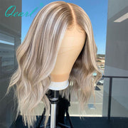 Women&quot;s Human Hair Lace Wigs Short Bob Lace Part Frontal Wig Ombre Ash Blonde Grey Highlights 13x1 Wavy Virgin Hair 150% Qearl